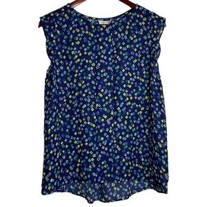 Tahari Arthur S Levine Abstract Geometric Print Blue Green Sleeveless Blouse M